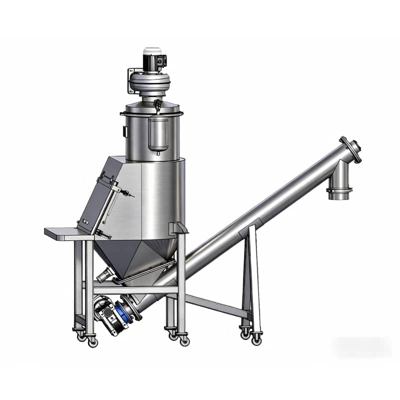 Engineering drawing with dimensions of stainless steel bag dumping station