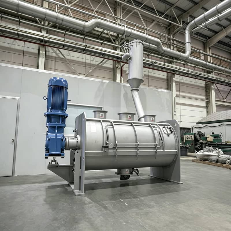 Horizontal ribbon mixer with U-shaped trough and stainless steel construction