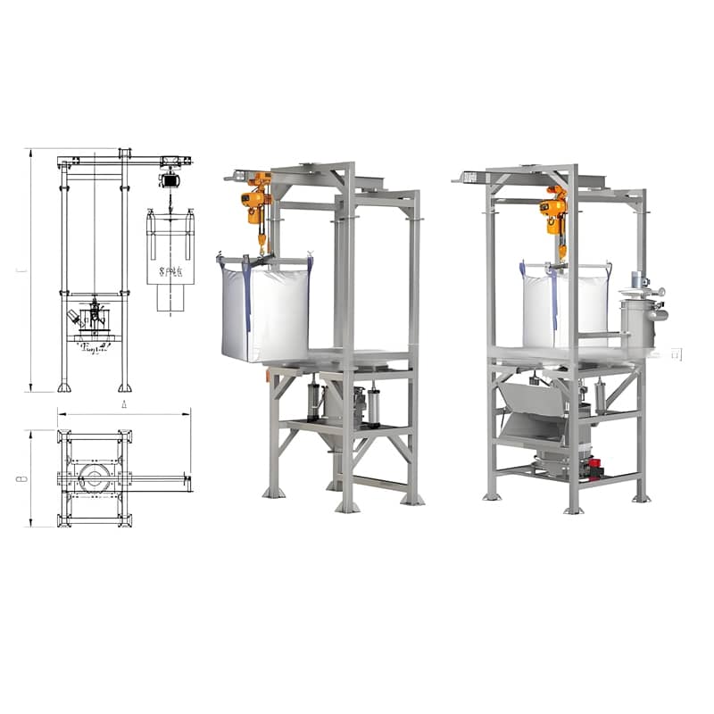 Big bag unloading station with electric hoist and sealed dust collection for FIBC discharge - Guanjiang