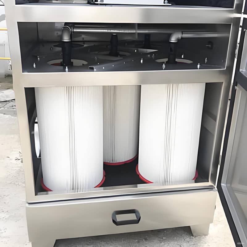 Industrial dust collector connected to multiple capture points in production line