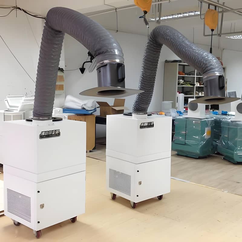 Industrial dust collector connected to multiple capture points in production line