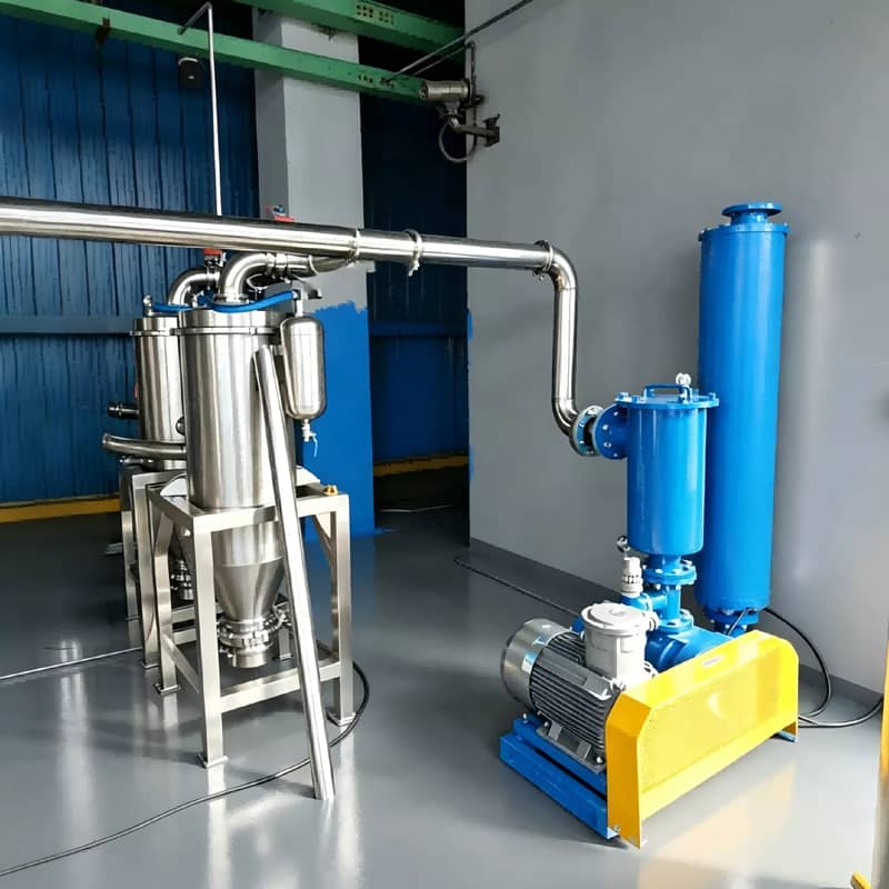 Complete vacuum feeding and weighing system with PLC control for automated dosing