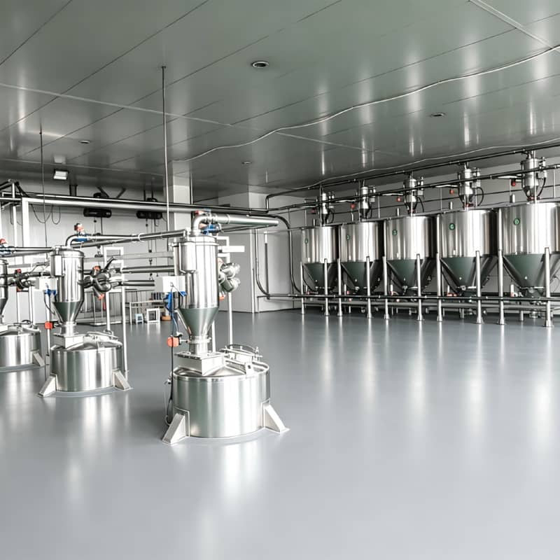 Complete vacuum feeding and weighing system with PLC control for automated dosing