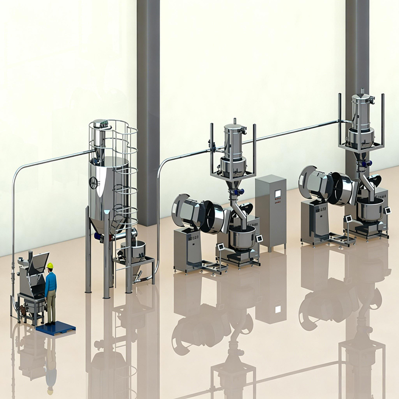 Process flow diagram of food weighing and batching system showing material routing